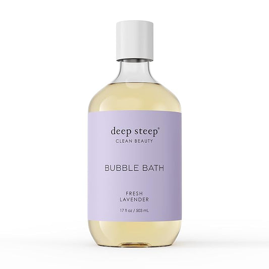 Deep Steep Fresh Lavender Bubble Bath for Women, Hypoallergenic, Clinically Tested, Clean Formula for Sensitive Skin, Sulfate-Free, 17 fl oz Bottle, Essential Bath Accessories