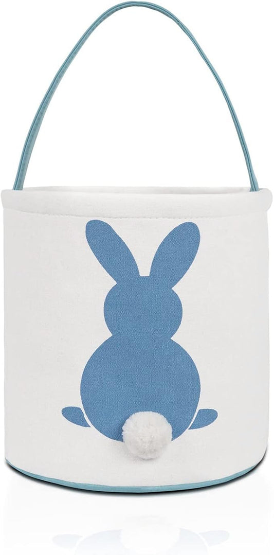 MONOBLANKS Easter Bunny Basket Bags, Rabbit Bucket Tote for Easter Egg Hunts Decorations Candy Gifts Storage (Blue)