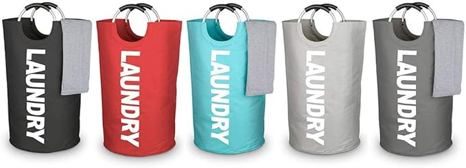 Mziart Thicken Laundry Hamper Tote with Alloy Handles, Heavy Duty and Durable Canvas Clothes Storage Bag Washing Bag, Collapsible and Self Standing as Laundry Basket (Dark Grey)