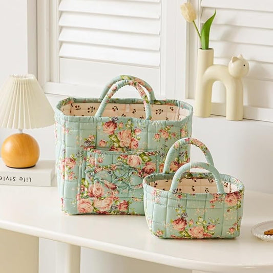 Fabric Storage Basket 2 Pack,Large and Mini Boho Laundry Nursery Hamper Portable Folding Organizer for Car Bedroom