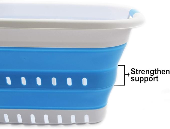 SAMMART 37L (9.77 gallon) Collapsible Plastic Laundry Basket - Foldable Pop Up Storage Container/Organizer - Space Saving Hamper/Basket (1, White/Marine Blue)