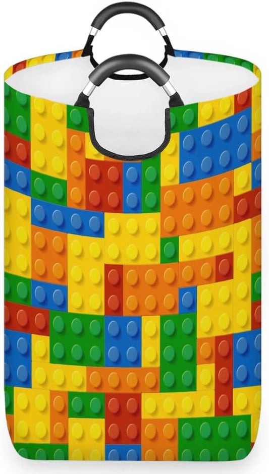 Colorful Bricks Laundry Hamper,Large Round Storage Basket,Collapsible Basket Bins for Dirty Clothes Kids Toys Baby Blanket Organizer Nursery Bedroom Bathroom Storage Decor