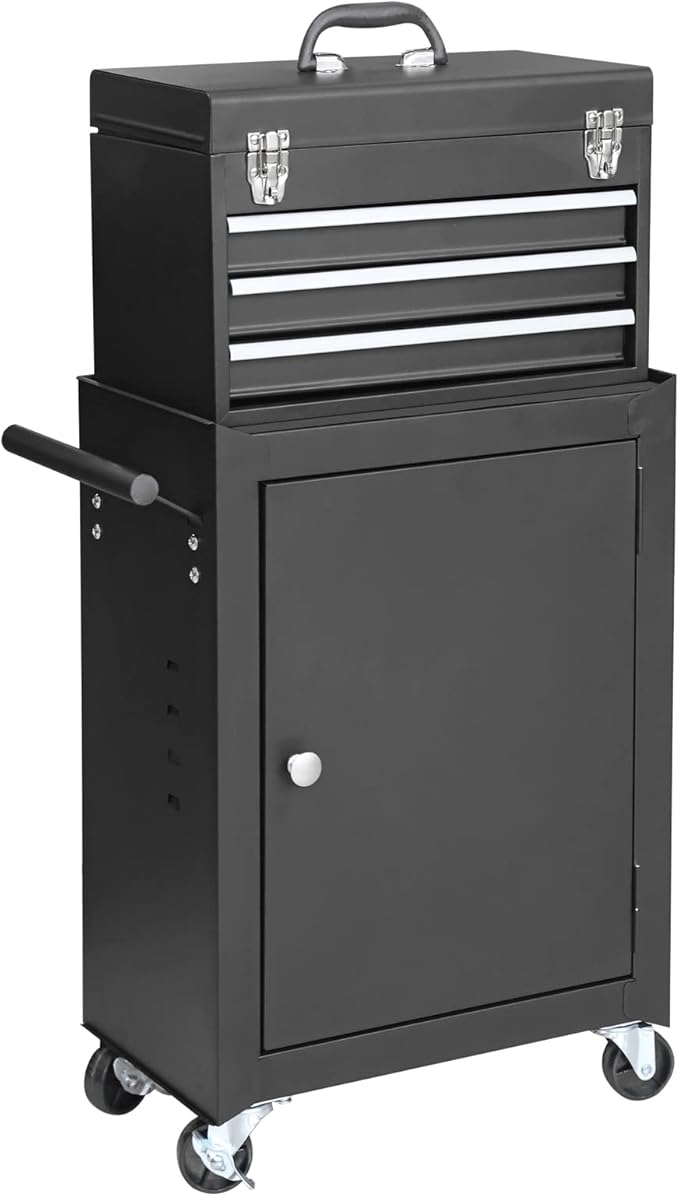 GSTANDARD APTB202B Torin Rolling Garage Tool Cabinet: Detachable 3 Drawer Tool Chest with Large Storage Cabinet and Adjustable Shelf, Black