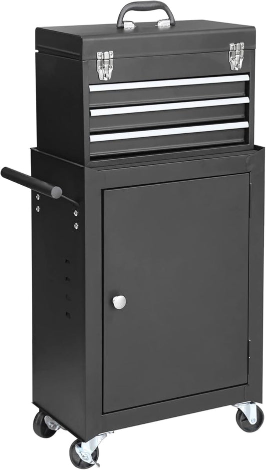 GSTANDARD APTB202B Torin Rolling Garage Tool Cabinet: Detachable 3 Drawer Tool Chest with Large Storage Cabinet and Adjustable Shelf, Black