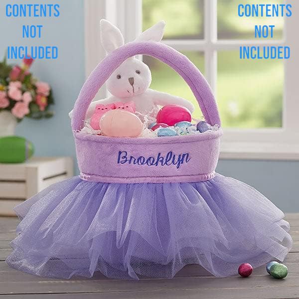 Personalization Universe Purple Tutu Personalized Easter Basket – Custom Kids & Baby Easter Egg Basket – Embroidered Name Plush Easter Basket