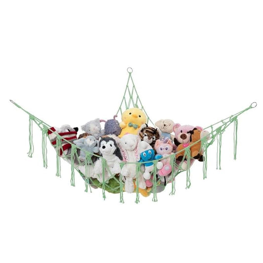 Lilly's Love Stuffed Animal Storage Macrame Hammock, Large - Boho Room Decor Toy Storage - Corner Hanging Plushie Stuffed Animal Net Organizer (Mint)