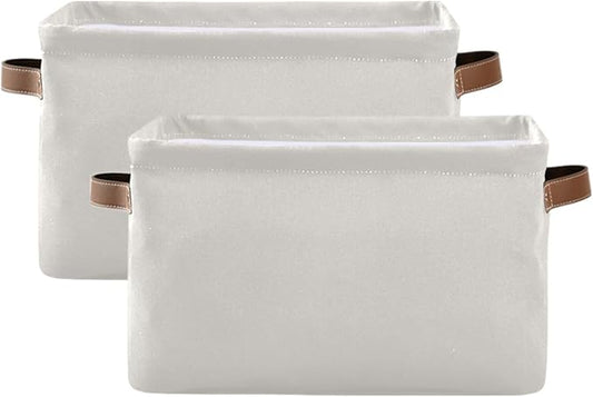 YETTASBIN Cream Solid Color Storage Basket 2pc, Large Collapsible Toys Clothes Organizer, Durable Canvas Storage Bin with Handle for Shelves Closet Laundry Home Office Decor