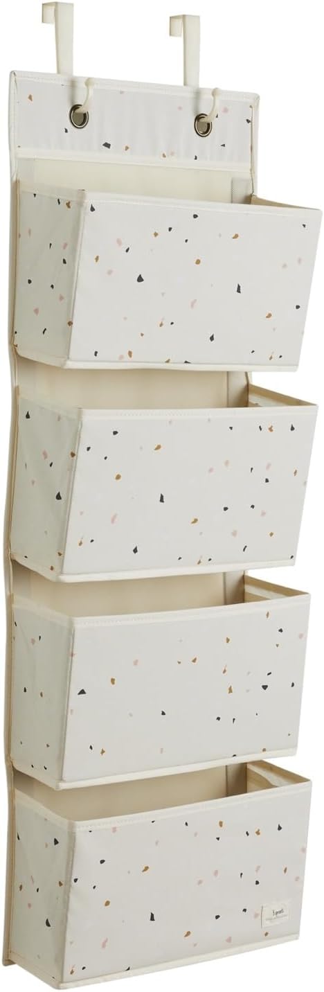 3 Sprouts Over the Door Organizer -Hanging Baby Organizers & Storage with 4 Large Pockets & 2 Hooks for Baby Clothes, Toy, Stuffed Animal -Newborn Essential for Nursery & Toddler Rooms -Terrazzo Cream