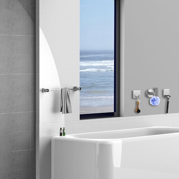 7-Piece Bathroom Accessory Set self-Adhesive Brushed Black Bathroom Hardware, Bath Towel Bar Set, Towel Racks for Bathroom, Wall Mounted