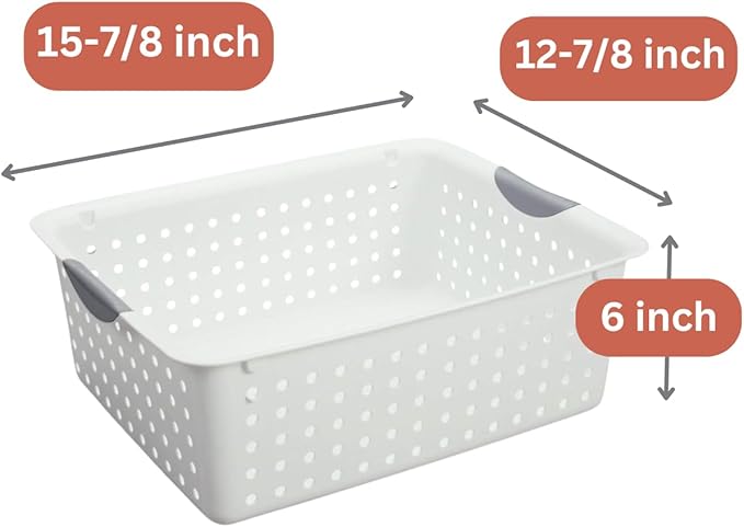 Large Ultra Basket, Open Storage Bin to Organize Closets, Cabinets, Pantry, Shelving and Countertop Space, White, Pack of 2