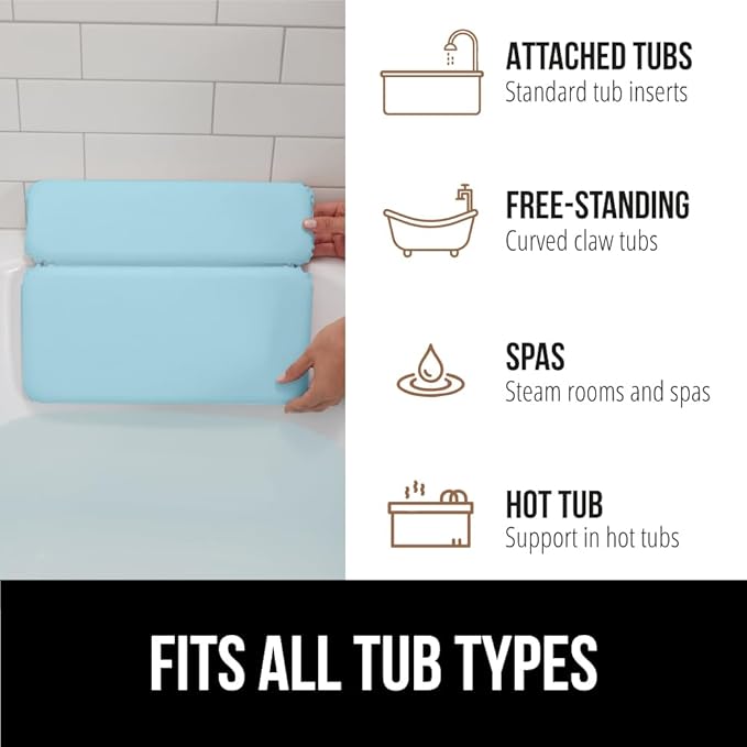 GORILLA GRIP Bath Pillow for Tub, Strong Suction Cups, Luxury Bathtub Pillows, Headrest Neck and Back Support, Relaxing Hot Tub and Home Spa Accessories, Bathroom Essentials, Gifts for Women, Blue