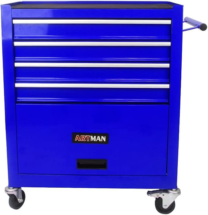 4 Drawers Rolling Tool Chest Cart. Tool Storage Cabinet With 4 Wheels.Tool Cabinet Trolley With Locking System and Drawer Liners.Tool Storage Cart for Garage,Workshop. 24.4"Toolbox Cart(blue)