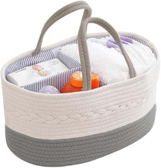 Diaper Caddy Organizer, Portable Nursery Storage Basket with Detachable Compartments,Cotton Woven Rope Baskets, Changing Table Basket