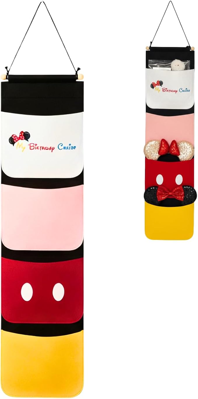 Fish Extender for Disney Cruise Door, 4 Pocket Felt Hanging Organizer for Fish Extender Gift Exchange, HTV-Friendly Personalized Door Mail Bag (Birthday Themed)