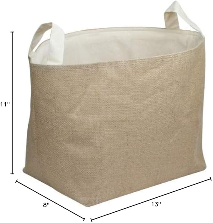Large Natural Burlap Storage Utility Cream Cotton Lining Basket 13" x 11" x 8" (1 basket)