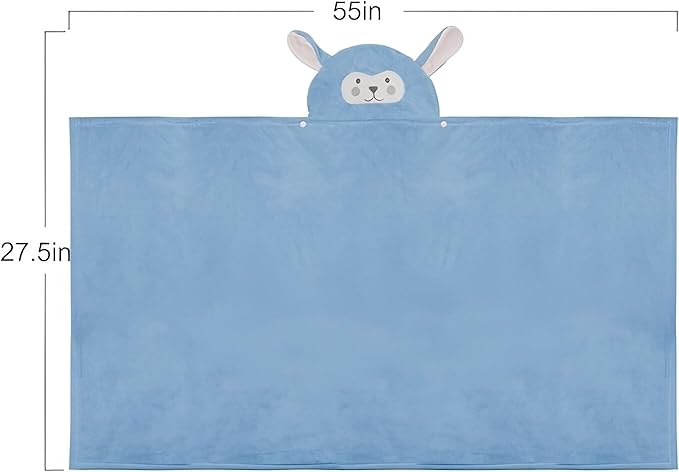 2pcs Microfiber Natural Fleece Soft Bath Towel for Kid with Cute Sheep Ears - Ultra Absorbent, Large Bath Towel for Boy and Girl - (Sheep 27.5 x 55 Inch) (Blue)