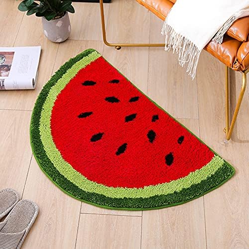 19.7x31.5 inch Half Round Microfiber Soft Watermelon Shape Bathroom Rugs Non Slip Shag Bath Mat Rug for Kitchen Bedroom Rubber Shower for Floor Living Room Mats Water Absorbent Washable