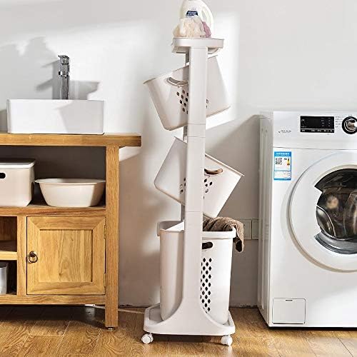 Manskskim Bathroom Laundry Basket 3 Layer Clothes Storage Basket Household Kitchen Shelf Fruit Stand Bathroom Simple Storage Shelf with Wheels