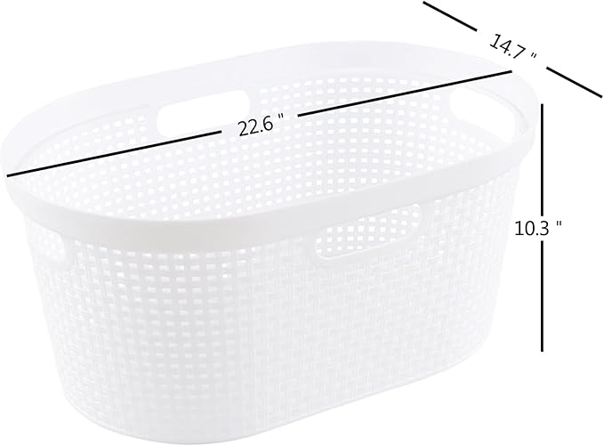 4 Packs 40 L Laundry Baskets, Plastic Dirty Clothes Hampers with Cut-Out Handles for Bedroom, Bathroom, Dorm, Laundry Room, White