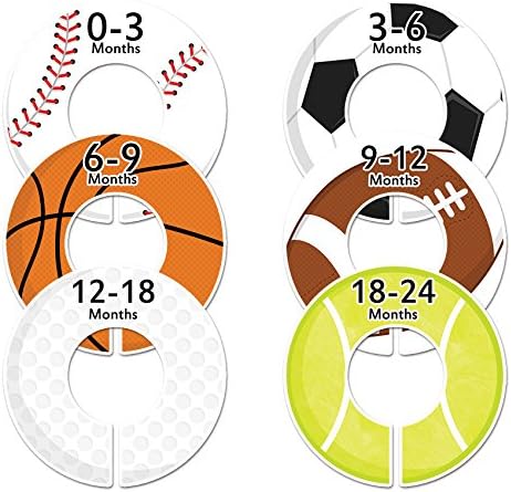 C47 Sports Baby Closet Size Dividers Boy Set of 6 Fits 1.25 Inch Rod