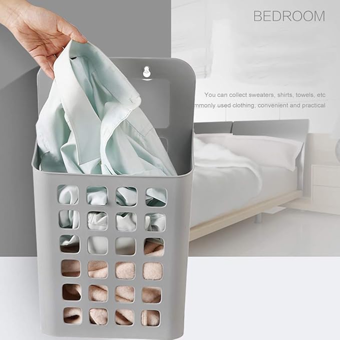 Wall-Mounted Laundry Basket Dirty Clothes Organizer Laundry Bag Hollow Household Storage Basket
