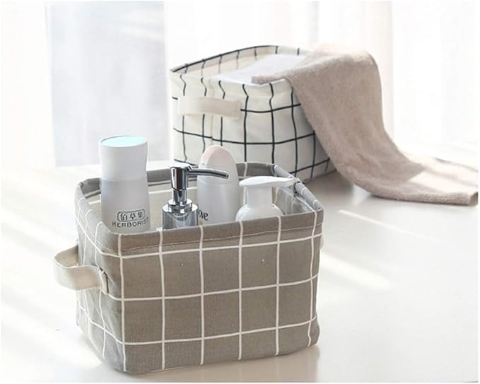 AARAINBOW 3 Packs Storage Basket Bins Canvas Mini Storage Cubes Storage Basket for Makeup, Toys Liners, Books Storage Baskets with Handles for Shelves & Desks(3 Gray)
