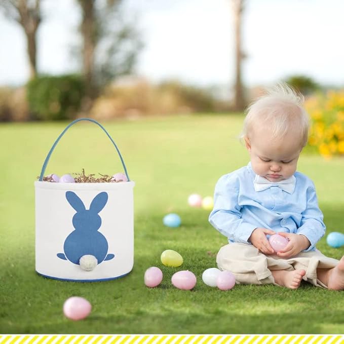 MONOBLANKS Easter Bunny Basket Bags, Rabbit Bucket Tote for Easter Egg Hunts Decorations Candy Gifts Storage (Blue)