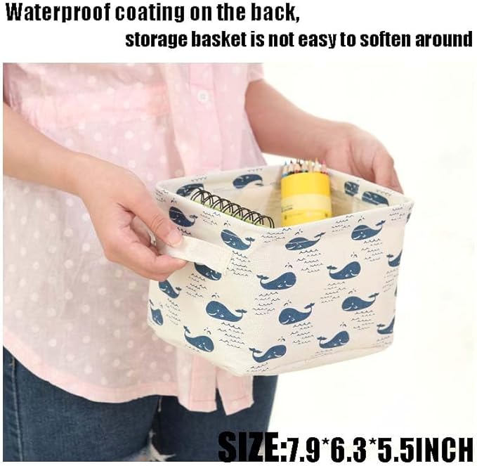 Fabric Basket Mini Storage Basket 4 Pack Small Canvas Baskets Desk Storage Organizer For Keys Small Baket For Organizing 7.9"×6.3"×5.5"- 4 pack