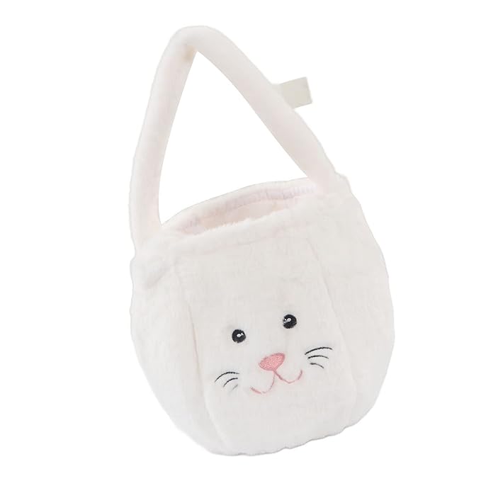 Plush Easter Bunny Basket, Children Easter Basket with Long Ears, Cute Cartoon Rabbit Plush Bag for Easter Egg Hunt, Soft and Durable Easter Bunny Gift for Kids (White)