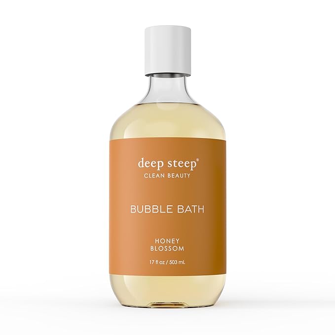 Deep Steep Honey Blossom Bubble Bath for Women, Hypoallergenic, Clinically Tested, Clean Formula for Sensitive Skin, Sulfate-Free, 17 fl oz Bottle, Essential Bath Accessories