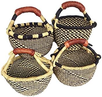 Children's Mini Bolga African Bolga Basket Fair Trade Ghana Baskets toys Egg baskets (COLORS VARY) … (7"-9" - Blues & Black)
