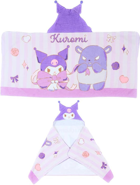 Sanrio Kuromi Kids Super Soft Bath/Pool/Beach Soft Cotton Terry Hooded Towel Wrap, 24 in x 50 in, (Officially Licensed Product) by Franco