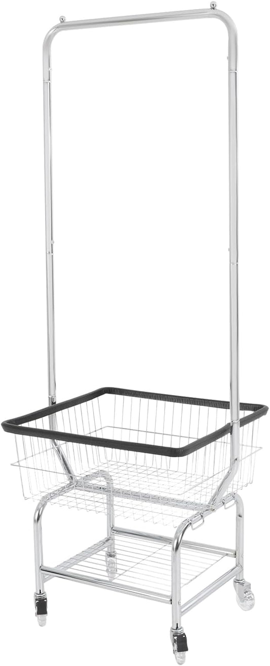 Laundry Cart,Steel Wire Laundry Cart,Laundry Basket With Wheels,Commercial Laundry Basket Cart Heavy Duty with Rod Rack 19.69x15.75x70.87in (E)