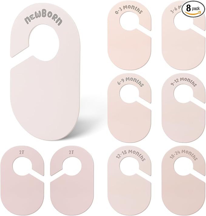 Baby Closet Dividers, Double Sided Nursery Clothes Size Separators for Newborn to 2T, Round, Pink, 8 Pcs