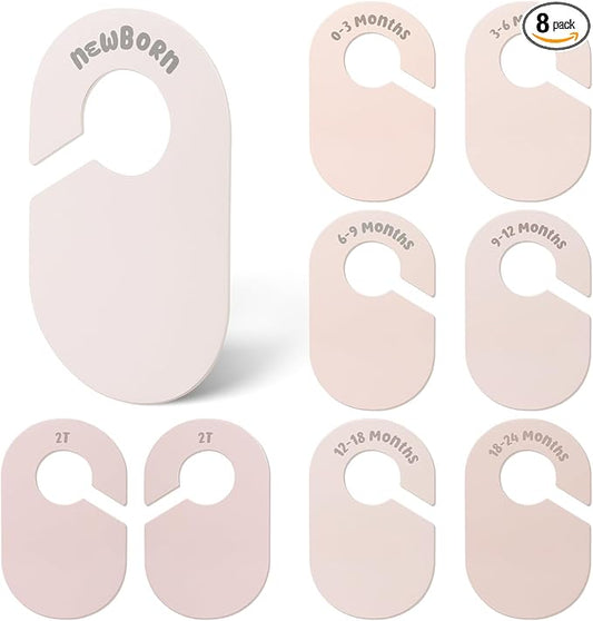 Baby Closet Dividers, Double Sided Nursery Clothes Size Separators for Newborn to 2T, Round, Pink, 8 Pcs
