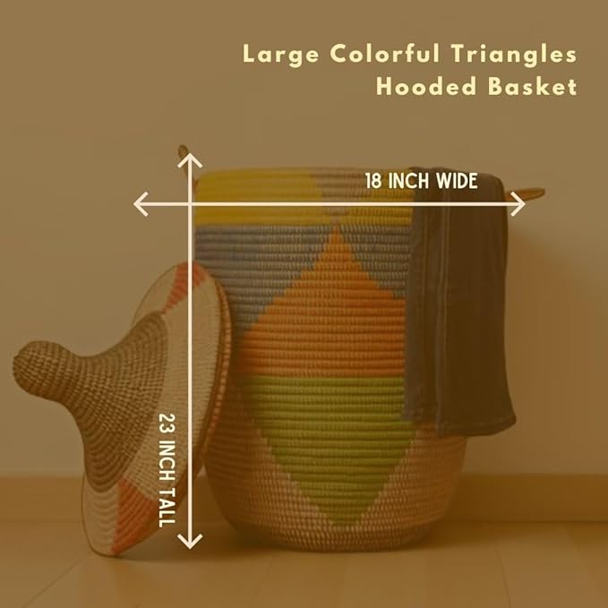 Colorful Triangles Wicker Baskets, Storage Hampers for Laundry, Blankets, Toys, Bedroom, Living Room, Nursery (Large)