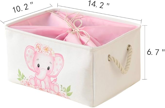 INough Pink Basket Elephant Storage Bins for Kids, Gift Box for Baby,Collapsible Storage Basket for Toys Clothes,Fabric Laundry Baskets for Baby/Kids/Nursery Room (Medium, Pink Elephant)
