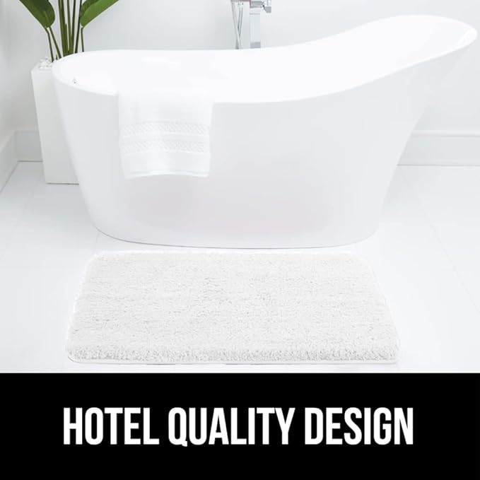 GORILLA GRIP Bathroom Rugs, 42x24, Ultra Soft Absorbent Mat, Thick Plush Bath Rug, Machine Washable, Microfiber Quick Dry, Mats for Shower, Bathtub and Floor, Home Decor Accessories, White