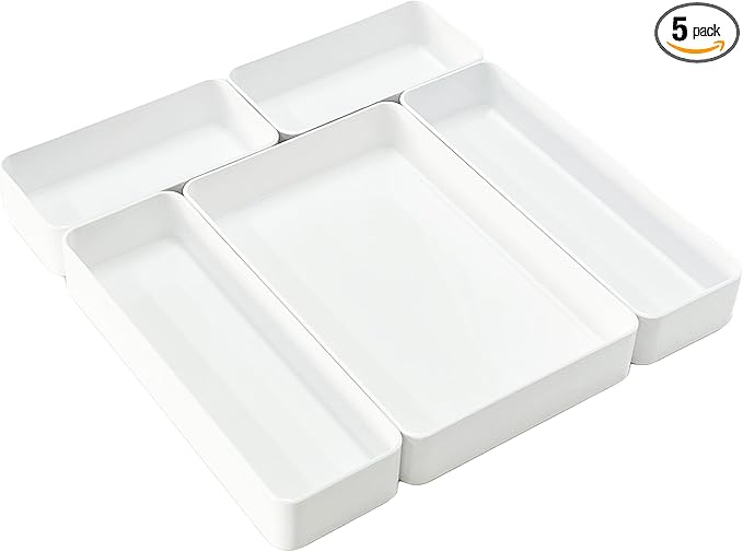 RAUVOLFIA Plastic Drawer Organizers Set, 3-Size Versatile Bathroom and Vanity Drawer Organizer Trays, Storage Bins for Makeup, Bedroom, Kitchen Gadgets Utensils and Office