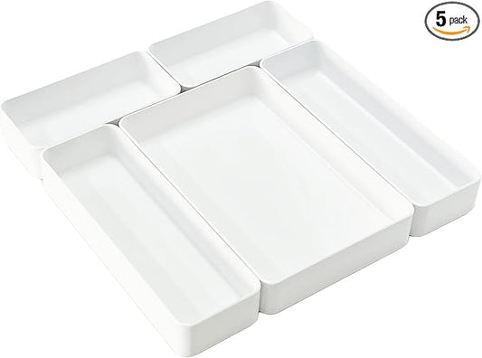 RAUVOLFIA Plastic Drawer Organizers Set, 3-Size Versatile Bathroom and Vanity Drawer Organizer Trays, Storage Bins for Makeup, Bedroom, Kitchen Gadgets Utensils and Office