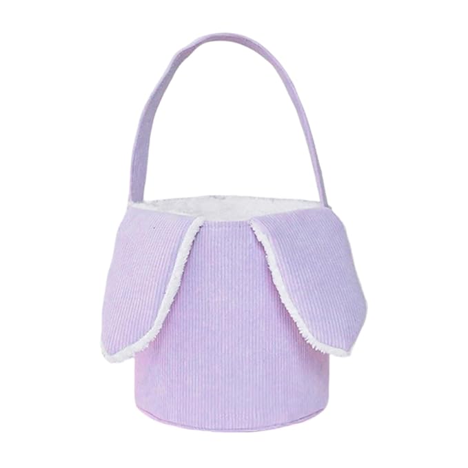 Easter Bunny Basket, Cute Easter Bucket Bags with Rabbit Ears for Easter Eggs Hunting, Plush Easter Bunny Basket, Easter Tote Bags for Candy Storage Decorations (Purple)