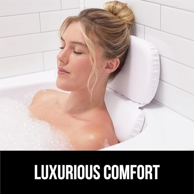 GORILLA GRIP Bath Pillow for Tub, Strong Suction Cups, Luxury Bathtub Pillows, Headrest Neck and Back Support, Relaxing Hot Tub and Home Spa Accessories, Bathroom Essentials, Gifts for Women, XL White