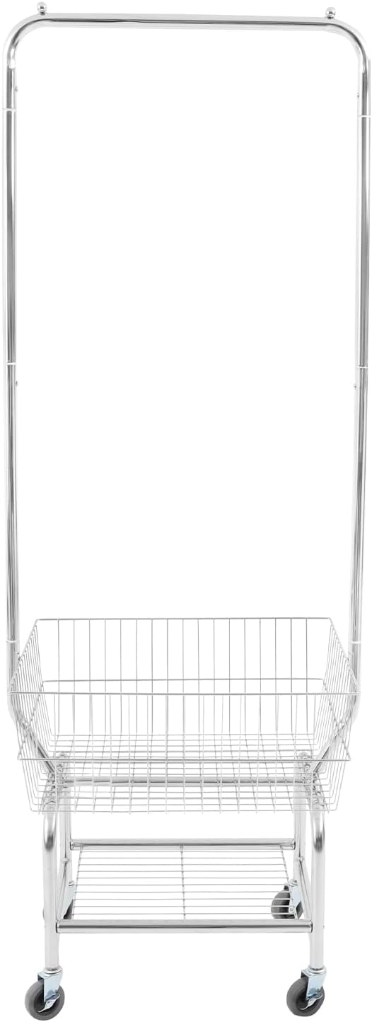 Laundry Cart,Steel Wire Laundry Cart,Laundry Basket With Wheels,Commercial Laundry Basket Cart Heavy Duty with Rod Rack 19.69x15.75x70.87in (H)