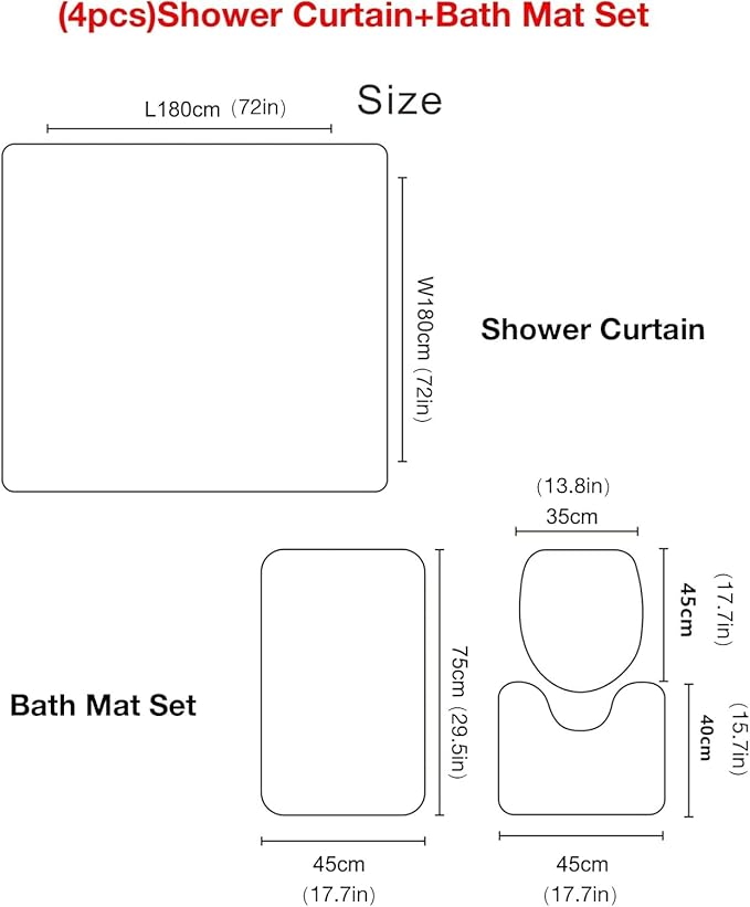 4 Pieces Cute Frog and Lotus Flower Shower Curtain Set Bathroom Mats Set, Non-Slip Rug Carpet Toilet Cover Shower Curtain