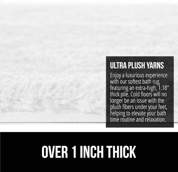 GORILLA GRIP Bathroom Rugs, Ultra Soft Absorbent Mat, Thick Plush Bath Rug, Machine Washable, Microfiber Quick Dry, Mats for Shower, Bathtub and Floor, Home Decor Accessories, 24x17, White