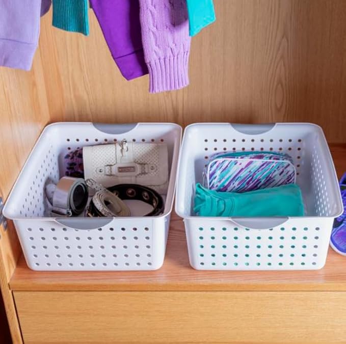 Large Ultra Basket, Open Storage Bin to Organize Closets, Cabinets, Pantry, Shelving and Countertop Space, White, Pack of 2