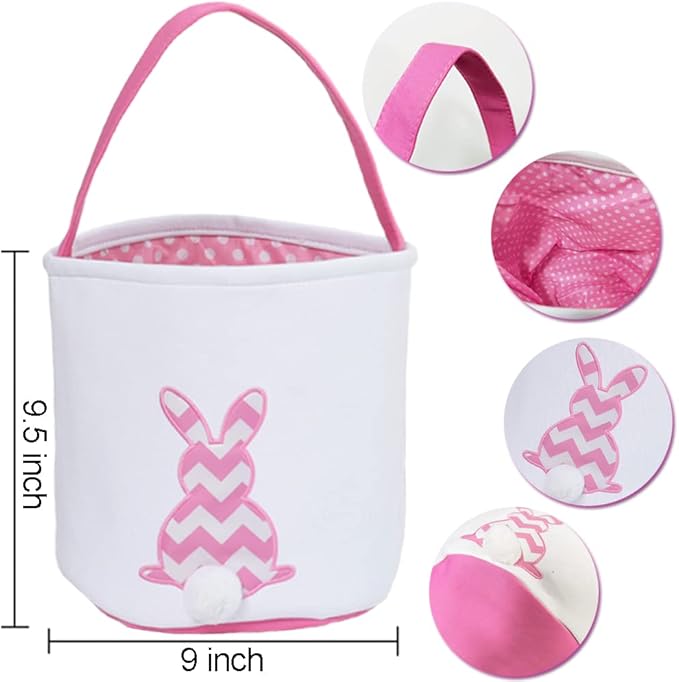 3 PCS Easter Bunny Basket - Canvas Cotton Easter Eggs Basket with Fluffy Tails - Perfect for Girls & Boys Easter Egg Hunts - Easter Baskets for Kids (Pink, Purple, Blue)