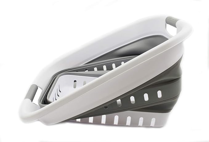 1 CASE of SAMMART 37L (9.77 gallon) Collapsible Plastic Laundry Basket - Foldable Pop Up Storage Container/Organizer - Space Saving Hamper/Basket (11, White/Grey)