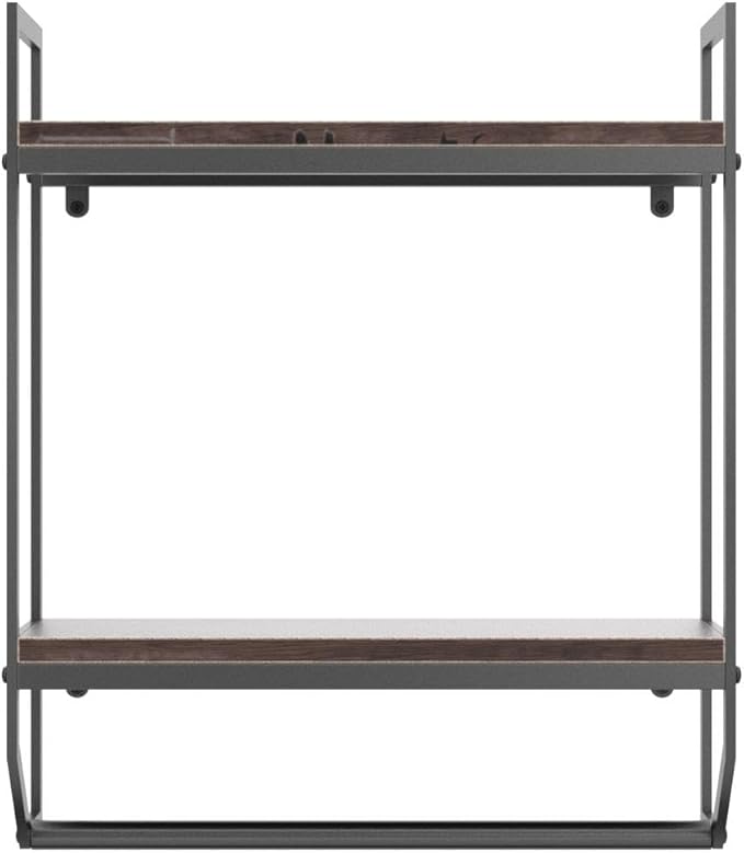 2-Tier Metal Industrial 23.6" Bathroom Shelves Wall Mounted,Rustic Wall Shelf Over Toilet,Towel Rack with Towel Bar,Utility Storage Shelf Rack, Floating Shelves Towel Holder,Retro Black