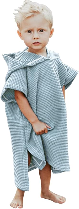 BANGSAUR Hooded Poncho Towel for Toddlers Babies Cotton Lightweight Cover-up Bath Beach Changing Towels, 2-5 Years,Blue,23.6in